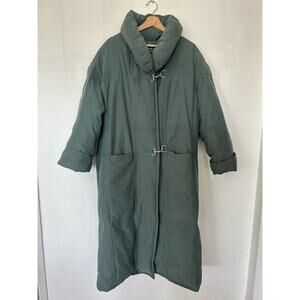 Vintage Bromley Sport Real Down Coat Womens L Long Parka Green Trench Quilted